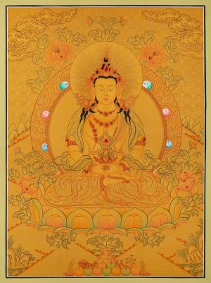 Amitayus Buddha Thangka Painting In Full Gold Style | Tibetan Thangka Painting